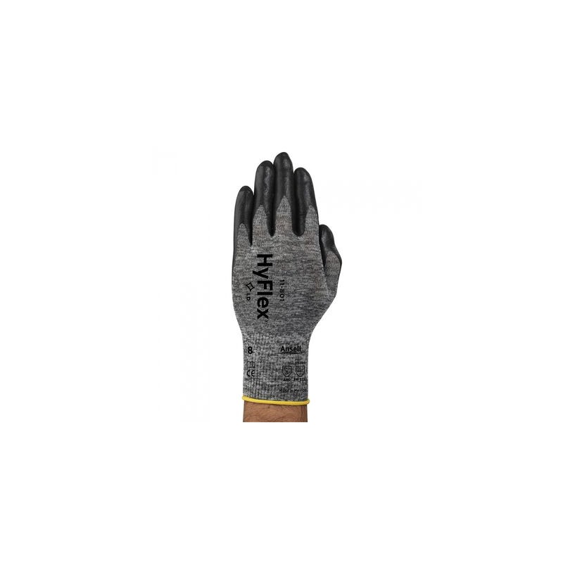 GUANTE ANSELL HYFLEX FORRO DE NYLON CRECUBRIMIENTO EN PALMA DE ESPUMA DE NITRILO NEGROGRIS CAL 15 T7