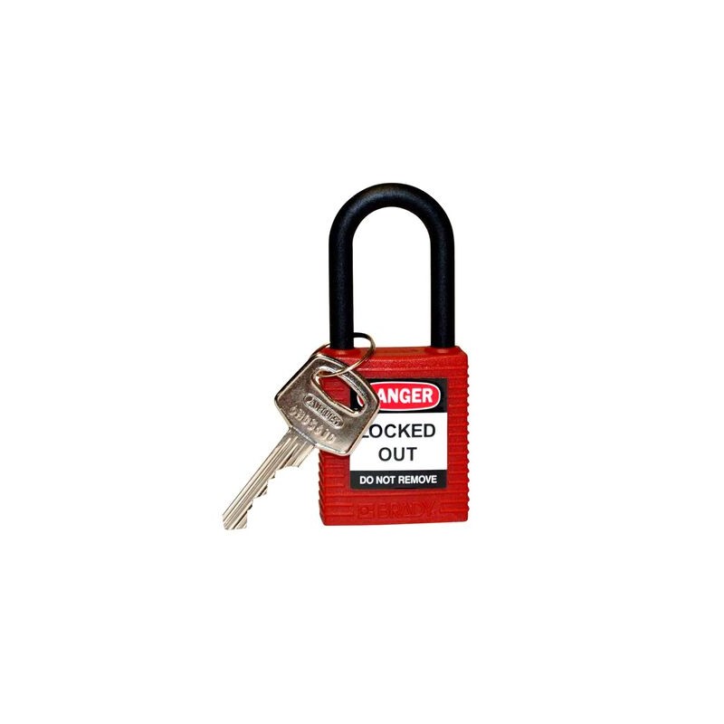 Candado Brady de CuerpoArco de Nylon Rojo Arco de 1 12 In Llave Diferente