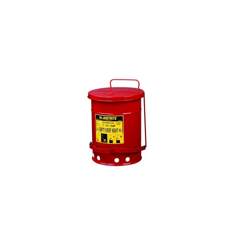 BIDON DE SEGURIDAD JUSTRITE DE ACERO ROJO P/DESECHOS ACEITOSOS C/PEDAL LEVANTA TAPA CAP 6 GAL