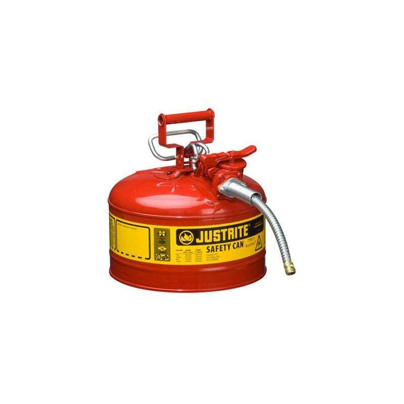 BIDON DE SEGURIDAD JUSTRITE ACCUFLOW TIPO II DE ACERO ROJO CAP 2.5 GAL C/MANGUERA DE 5/8 IN