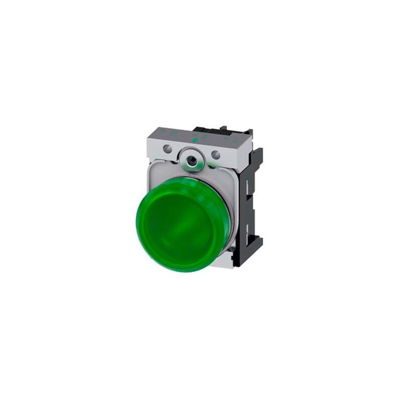 LAMPARA DE SEÑALIZACION SIEMENS 3SU11536AA401AA0 22 MM REDONDO METAL BRILLANTE VERDE LENTE LISO 110 VAC BORNE DE TORNILLO